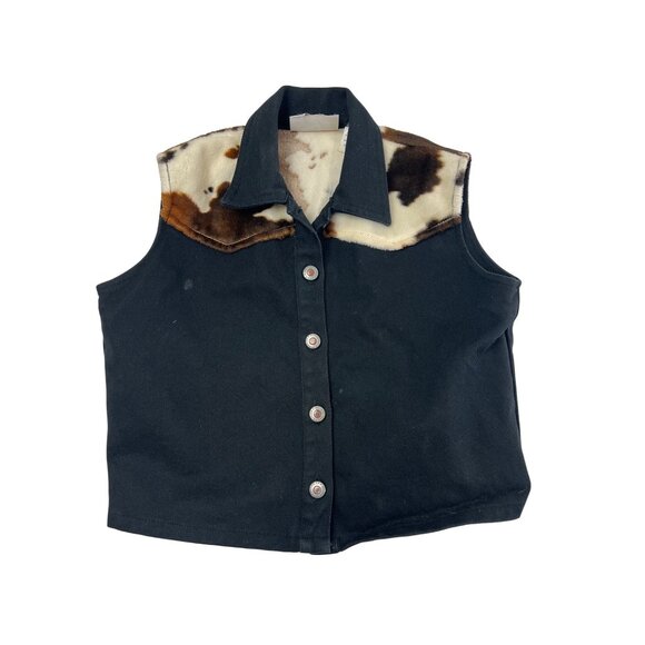 Wrangler Childs Medium‎ Sleeveless Denim Vest Faux Cowhide Vintage Western - Picture 1 of 10